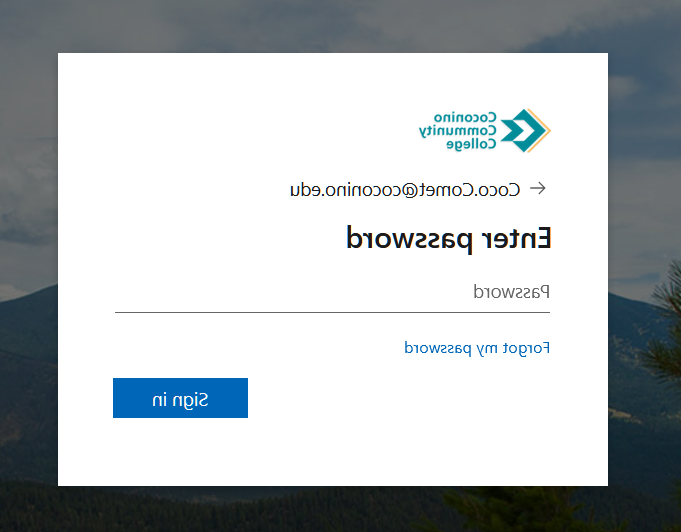 Office 365 Login Page asking for CCC-specific password with the CCC logo and background now showing.